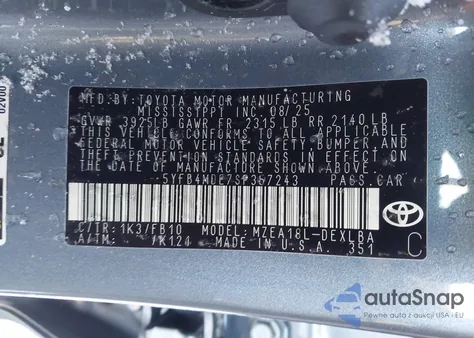 2025 Toyota Corolla Le from USA, damaged, VIN 5YFB4MDE7SP357243